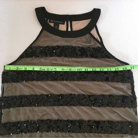 INC International Concepts Sequin Striped Sheer Halter Blouse Nylon Black XS - Picture 5 of 16